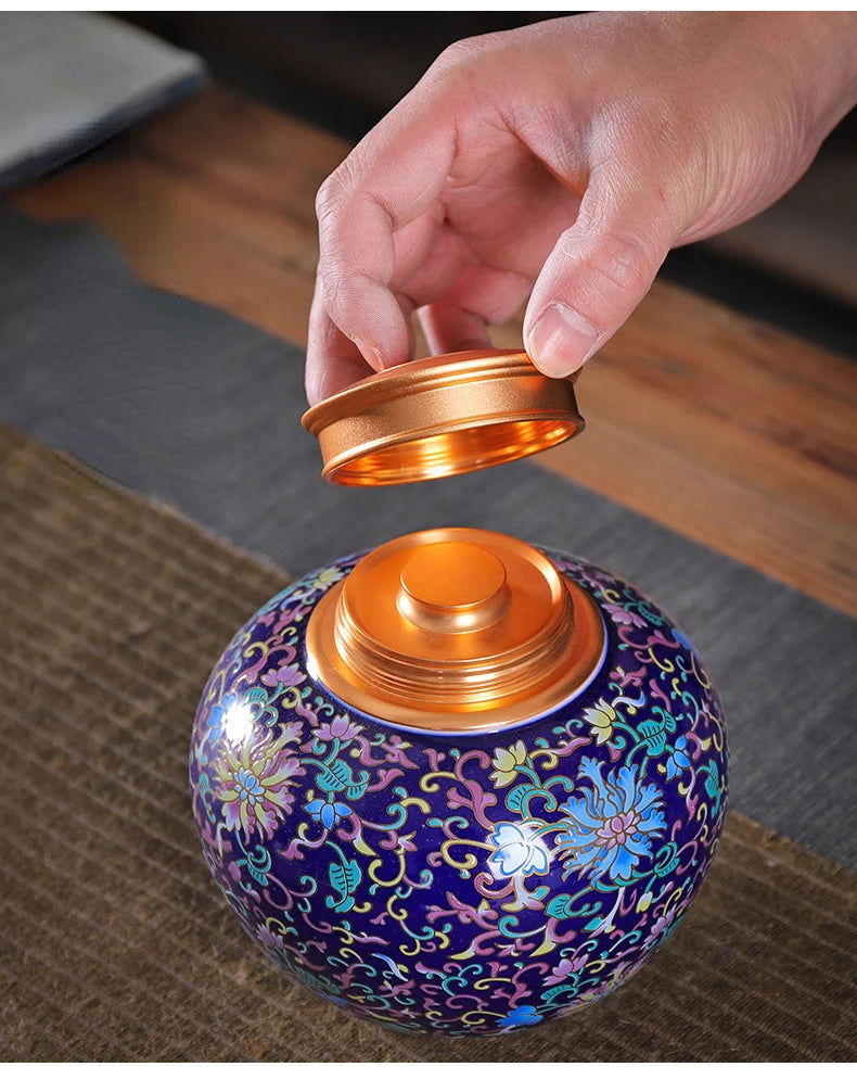 Enamelled Tea Pot Ceramic Sealed Storage Tank Tea Caddy Porcelain Jar Airtight Container Porcelain Jar Coffee Container - Grand Goldman