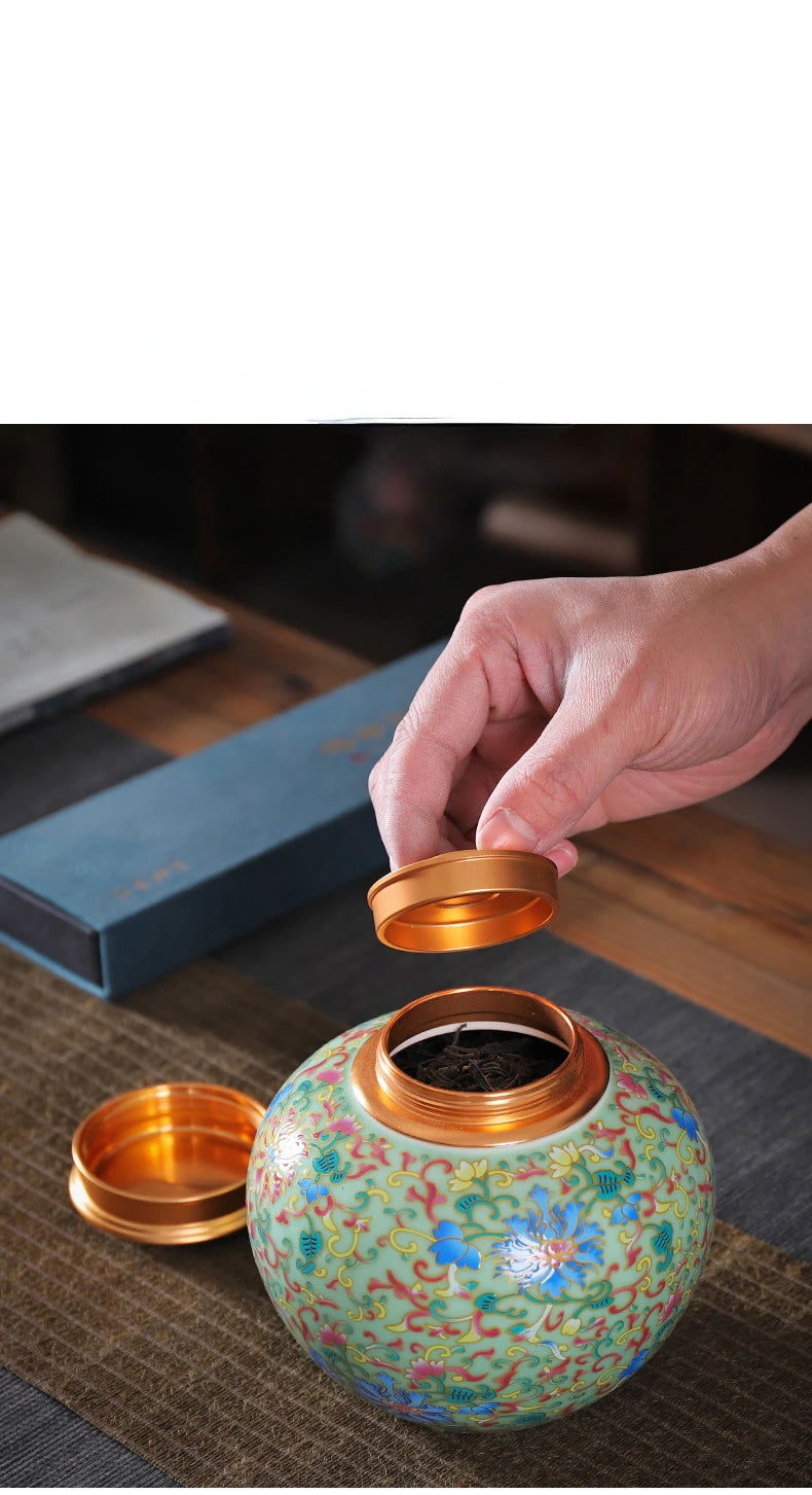 Enamelled Tea Pot Ceramic Sealed Storage Tank Tea Caddy Porcelain Jar Airtight Container Porcelain Jar Coffee Container - Grand Goldman