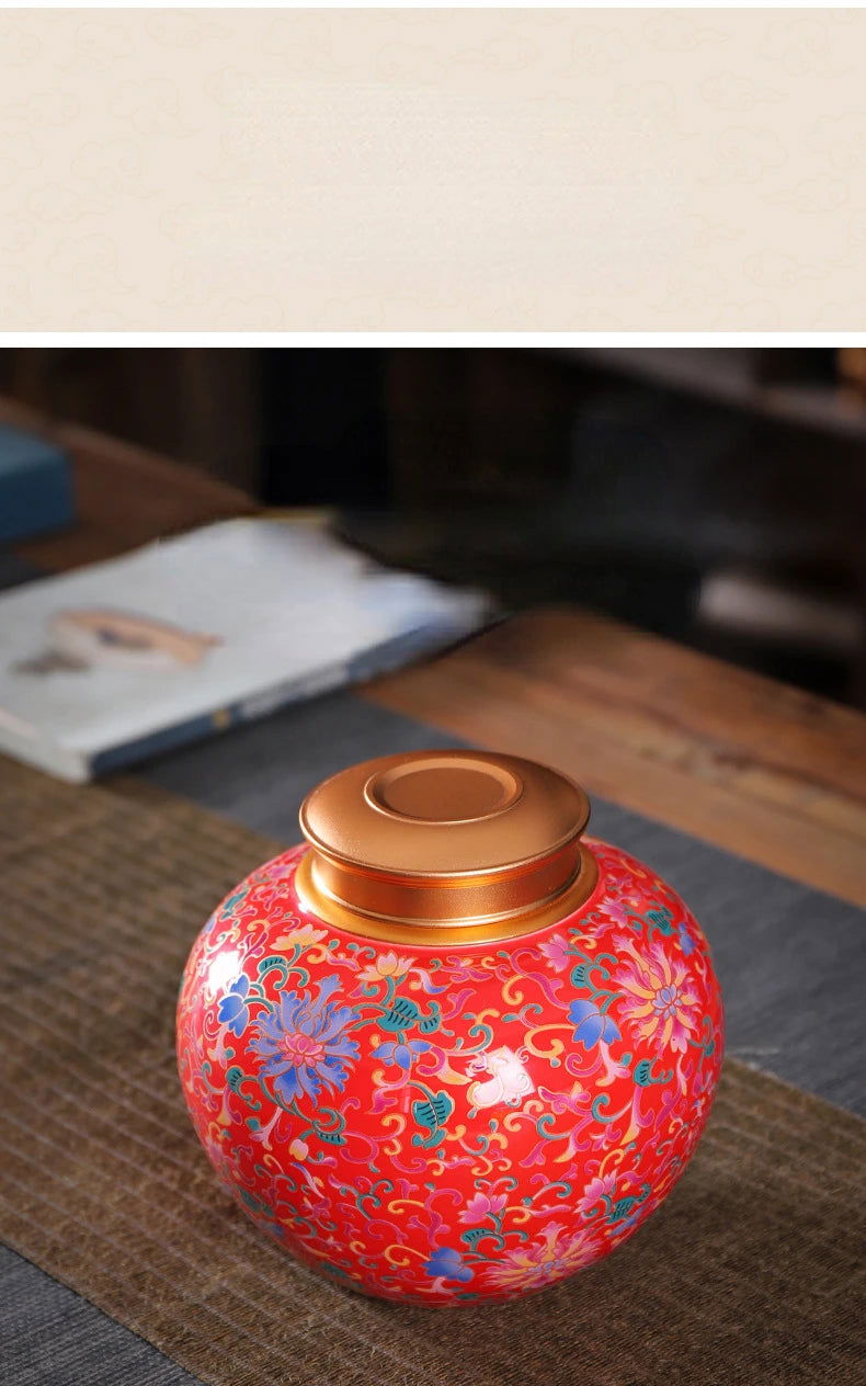 Enamelled Tea Pot Ceramic Sealed Storage Tank Tea Caddy Porcelain Jar Airtight Container Porcelain Jar Coffee Container - Grand Goldman