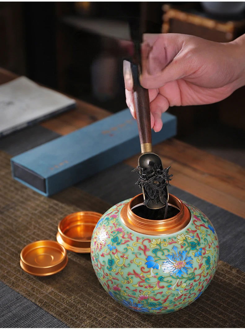 Enamelled Tea Pot Ceramic Sealed Storage Tank Tea Caddy Porcelain Jar Airtight Container Porcelain Jar Coffee Container - Grand Goldman