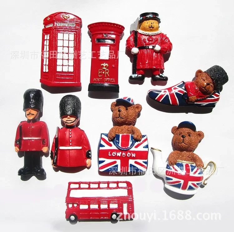 England Fridge Magnet London Bus British Soldier Cute Bear Telephone Booth Tourist Souvenir Resin Stereo Refrigerator Stickers - Grand Goldman