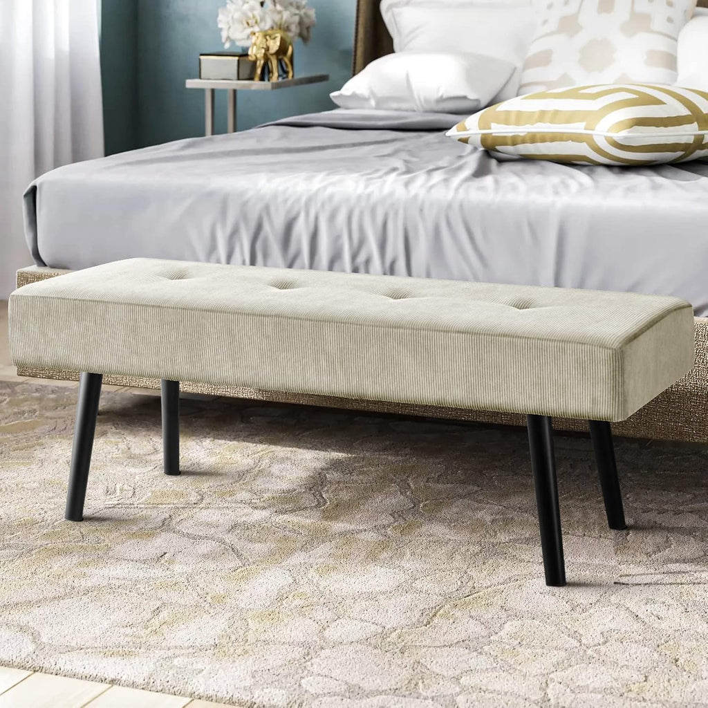 Entryway Bench - Green Bench for Bedroom, Modern Ottoman End of Bed, Corduroy Padded Benches for Living Room, Foyer, Mudroom, Hallway - 39" L x 14" W x 17" H - Grand Goldman