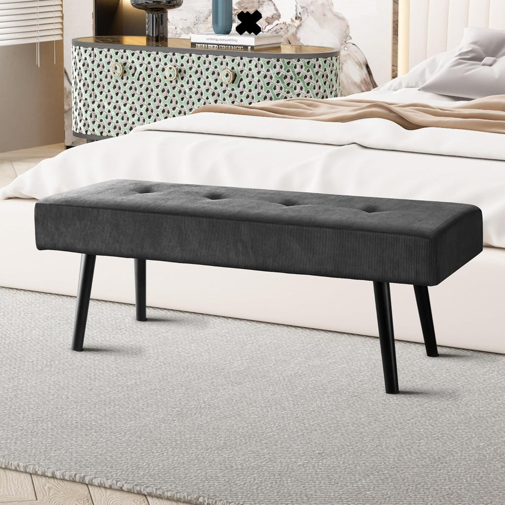 Entryway Bench - Green Bench for Bedroom, Modern Ottoman End of Bed, Corduroy Padded Benches for Living Room, Foyer, Mudroom, Hallway - 39" L x 14" W x 17" H - Grand Goldman