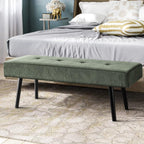 Entryway Bench - Green Bench for Bedroom, Modern Ottoman End of Bed, Corduroy Padded Benches for Living Room, Foyer, Mudroom, Hallway - 39" L x 14" W x 17" H - Grand Goldman