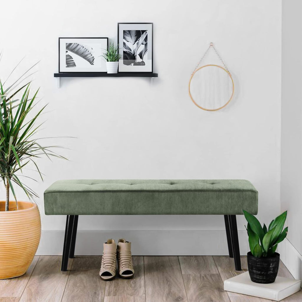 Entryway Bench - Green Bench for Bedroom, Modern Ottoman End of Bed, Corduroy Padded Benches for Living Room, Foyer, Mudroom, Hallway - 39" L x 14" W x 17" H - Grand Goldman