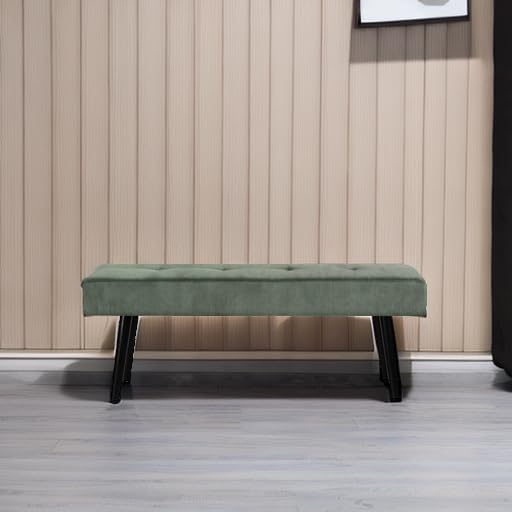 Entryway Bench - Green Bench for Bedroom, Modern Ottoman End of Bed, Corduroy Padded Benches for Living Room, Foyer, Mudroom, Hallway - 39" L x 14" W x 17" H - Grand Goldman