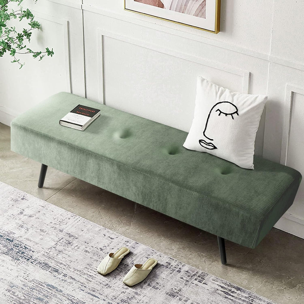 Entryway Bench - Green Bench for Bedroom, Modern Ottoman End of Bed, Corduroy Padded Benches for Living Room, Foyer, Mudroom, Hallway - 39" L x 14" W x 17" H - Grand Goldman