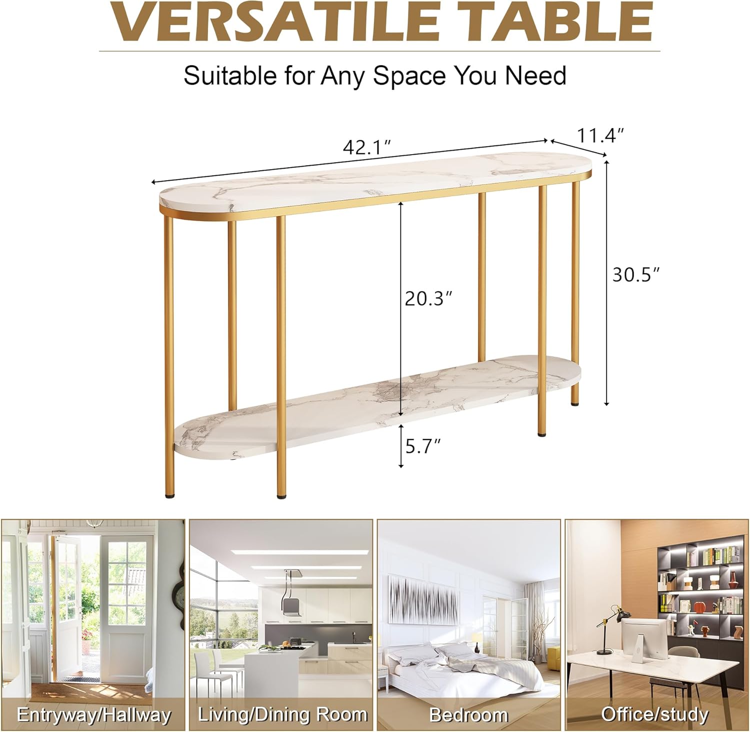 Entryway Table, Modern 42-Inch Console/Accent Table with Metal Legs, Faux Marble Narrow Wood Sofa Foyer Table for Entrance, Living Room (Black) - Grand Goldman