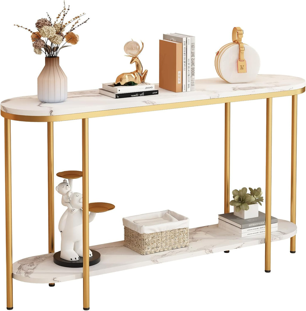 Entryway Table, Modern 42-Inch Console/Accent Table with Metal Legs, Faux Marble Narrow Wood Sofa Foyer Table for Entrance, Living Room (Black) - Grand Goldman