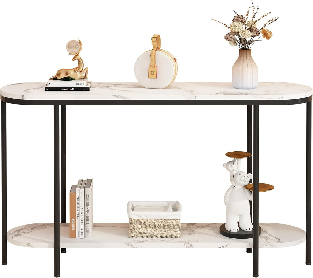 Entryway Table, Modern 42-Inch Console/Accent Table with Metal Legs, Faux Marble Narrow Wood Sofa Foyer Table for Entrance, Living Room (Black) - Grand Goldman