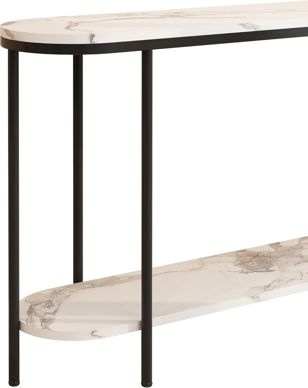 Entryway Table, Modern 42-Inch Console/Accent Table with Metal Legs, Faux Marble Narrow Wood Sofa Foyer Table for Entrance, Living Room (Black) - Grand Goldman