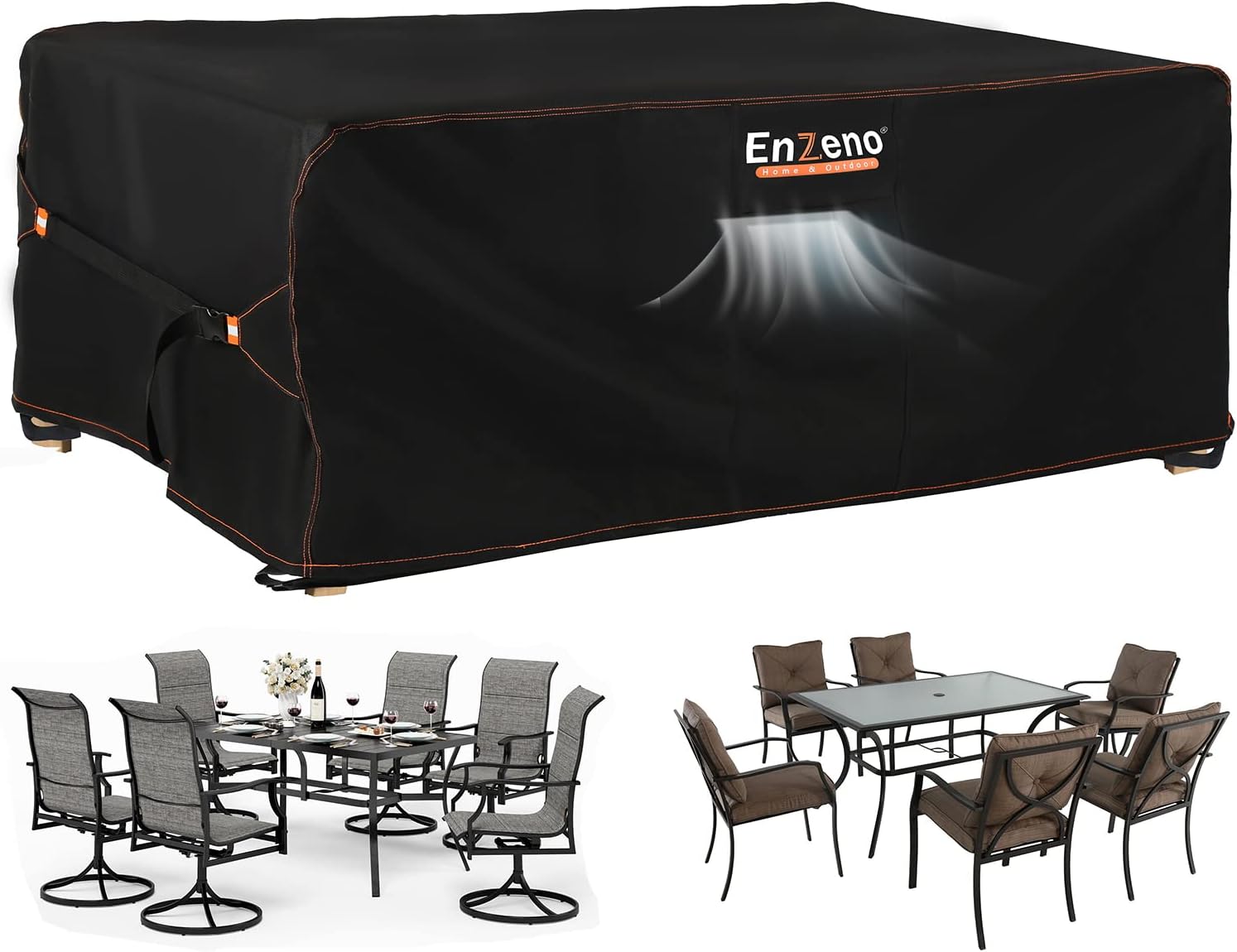 Enzeno Patio Furniture Set Cover Waterproof, Outdoor Dining Coffee Table Chair Covers Rectangular, Heavy Duty Outside Weatherproof Sectional Set Covers for Protection 74"L x 47"W x 28"H Black - Grand Goldman