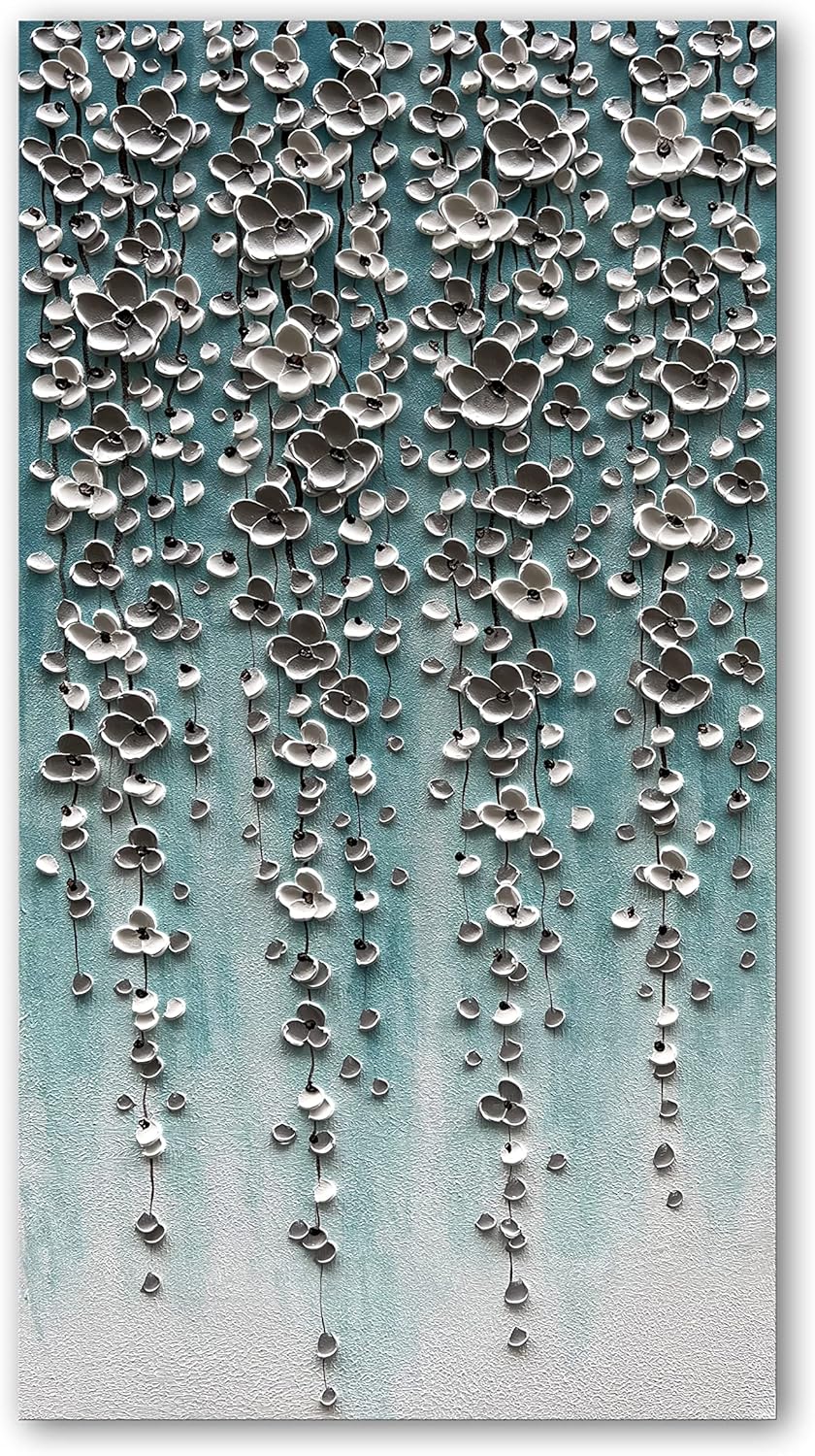 Epicler Modern Art Oil Painting,46x23 inches White Flower Wall Art Painting, Abstract Canvas Wall Art for Home Wall Decoration - Grand Goldman