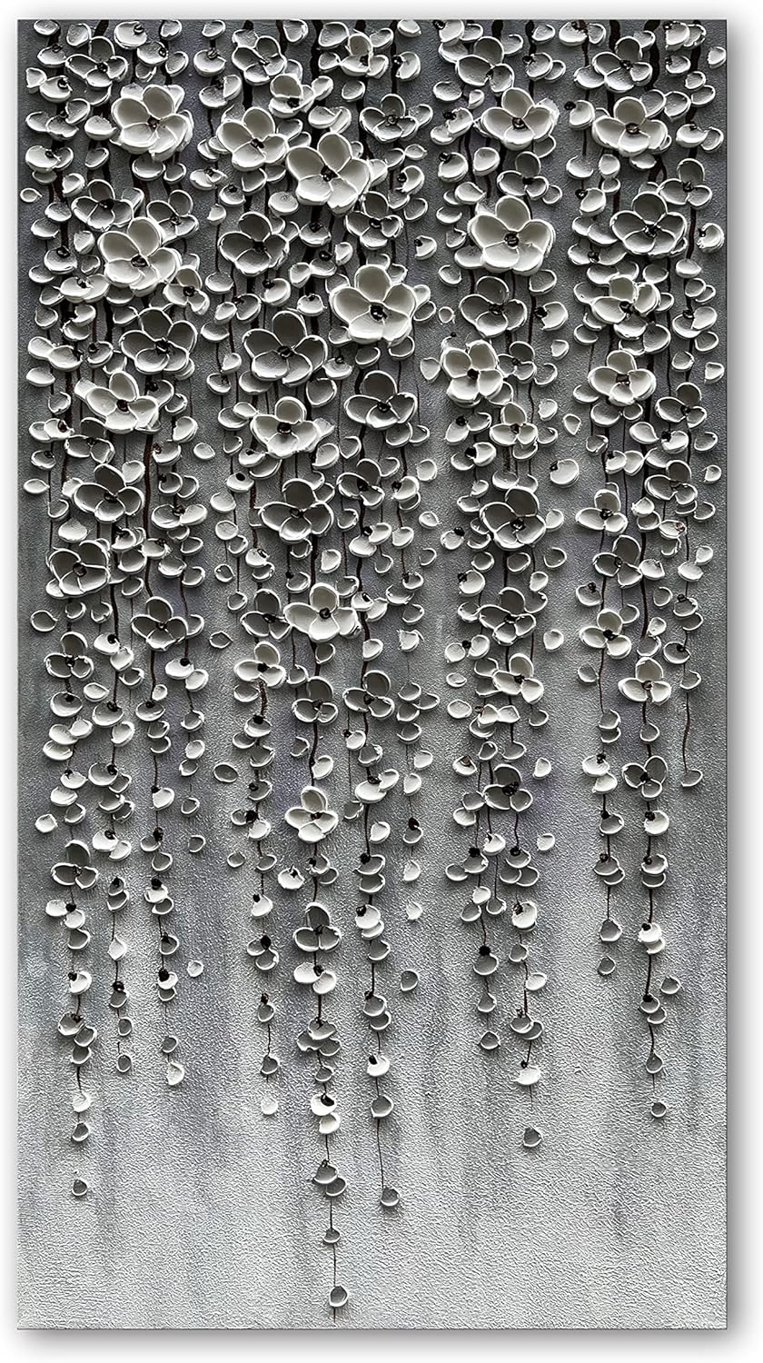 Epicler Modern Art Oil Painting,46x23 inches White Flower Wall Art Painting, Abstract Canvas Wall Art for Home Wall Decoration - Grand Goldman