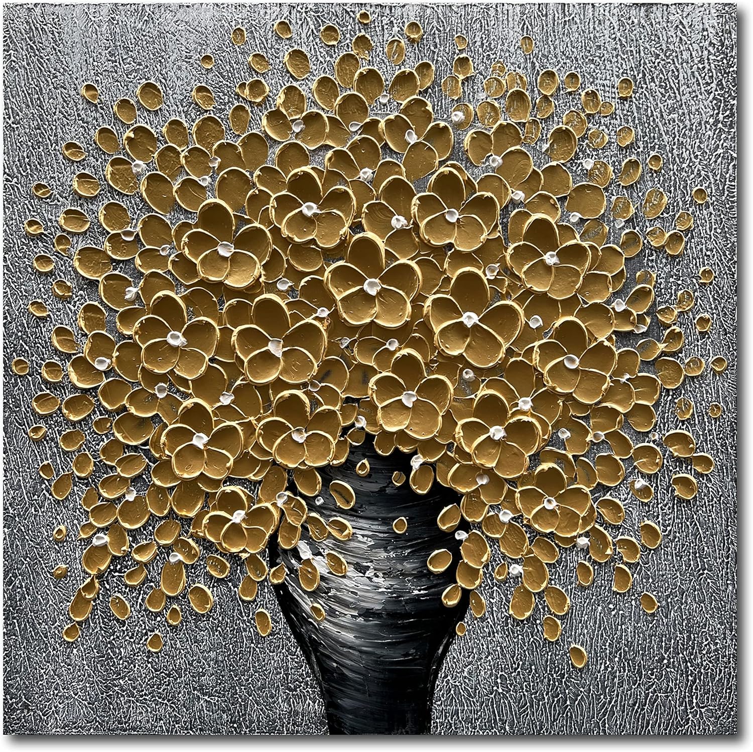 Epicler Modern Art Oil Painting,46x23 inches White Flower Wall Art Painting, Abstract Canvas Wall Art for Home Wall Decoration - Grand Goldman