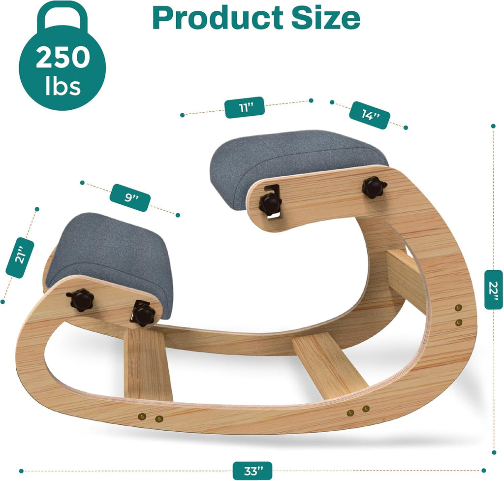 Ergonomic Kneeling Chair - Rocking Office Chair Adjustable Stool - Knee Chair Posture Chair - Wooden Desk Chair, Ergonomic Chair for Home Office, Office Chair for Back Pain (Grey) - Grand Goldman