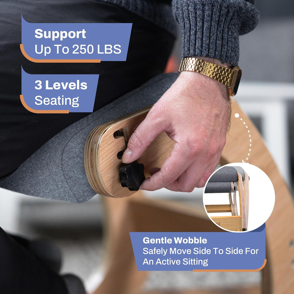 Ergonomic Kneeling Chair - Rocking Office Chair Adjustable Stool - Knee Chair Posture Chair - Wooden Desk Chair, Ergonomic Chair for Home Office, Office Chair for Back Pain (Grey) - Grand Goldman