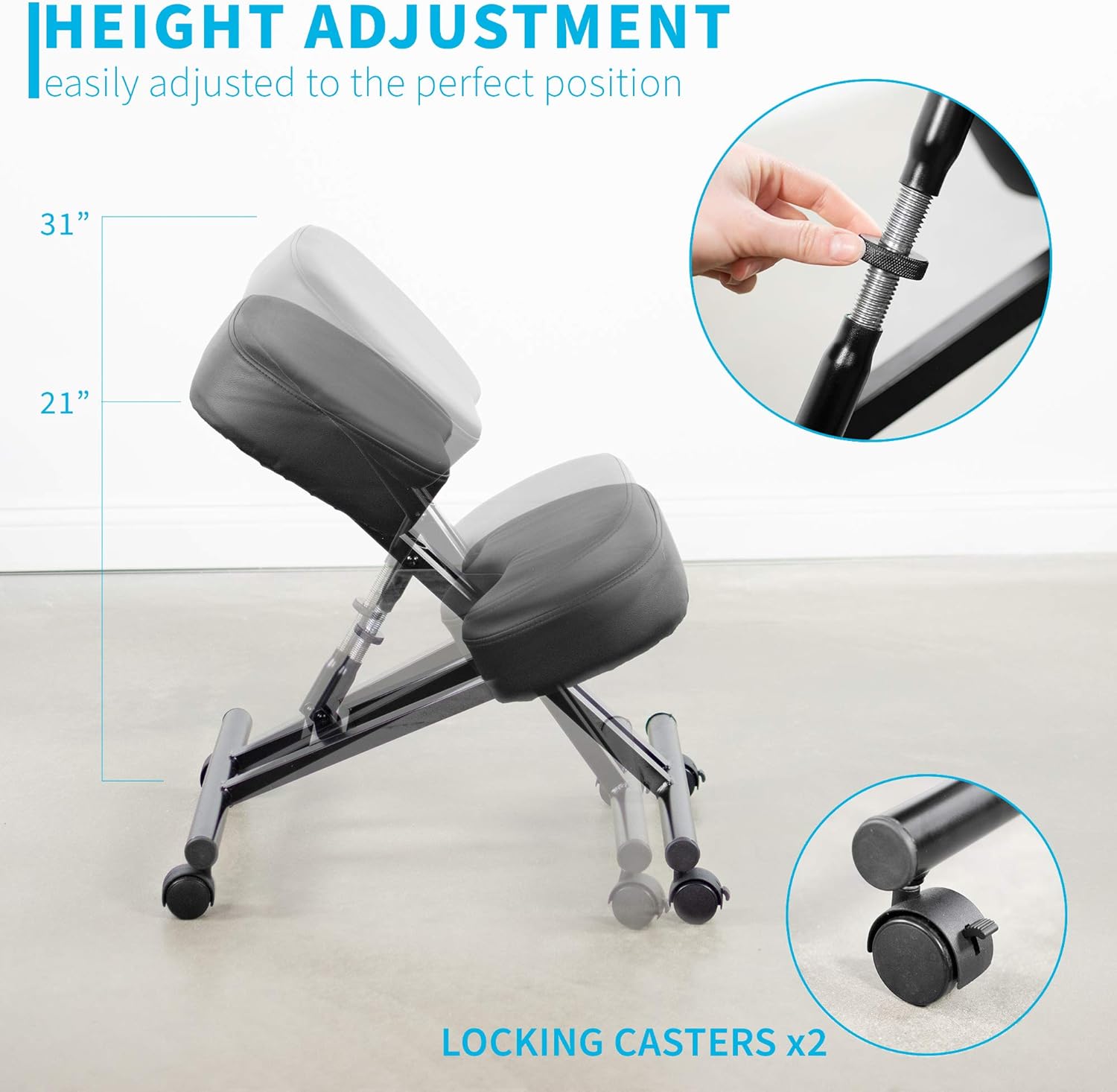 Ergonomic Kneeling Chair, Adjustable Stool for Home and Office - Improve Your Posture with an Angled Seat - Thick Comfortable Moulded Foam Cushions - Brake Casters - Grand Goldman