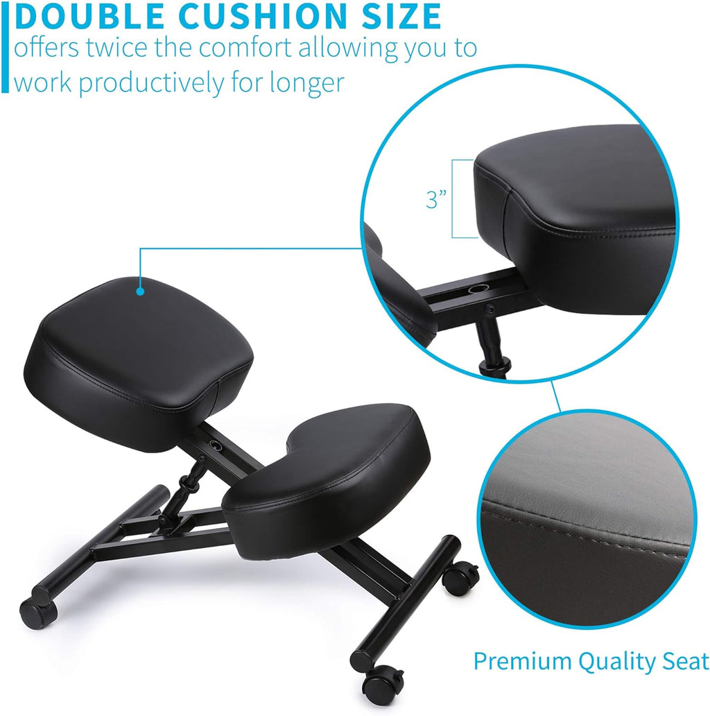 Ergonomic Kneeling Chair, Adjustable Stool for Home and Office - Improve Your Posture with an Angled Seat - Thick Comfortable Moulded Foam Cushions - Brake Casters - Grand Goldman