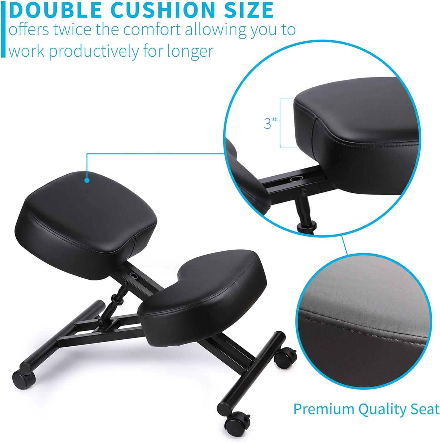 Ergonomic Kneeling Chair, Adjustable Stool for Home and Office - Improve Your Posture with an Angled Seat - Thick Comfortable Moulded Foam Cushions - Brake Casters - Grand Goldman