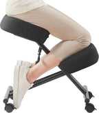 Ergonomic Kneeling Chair with Back Support, Ergonomic Kneeling Chair with Brake and Smooth Gliding Casters, Adjustable Stool for Home and Office, Posture Chair to Relieve Back Pain, Black Linen - Grand Goldman