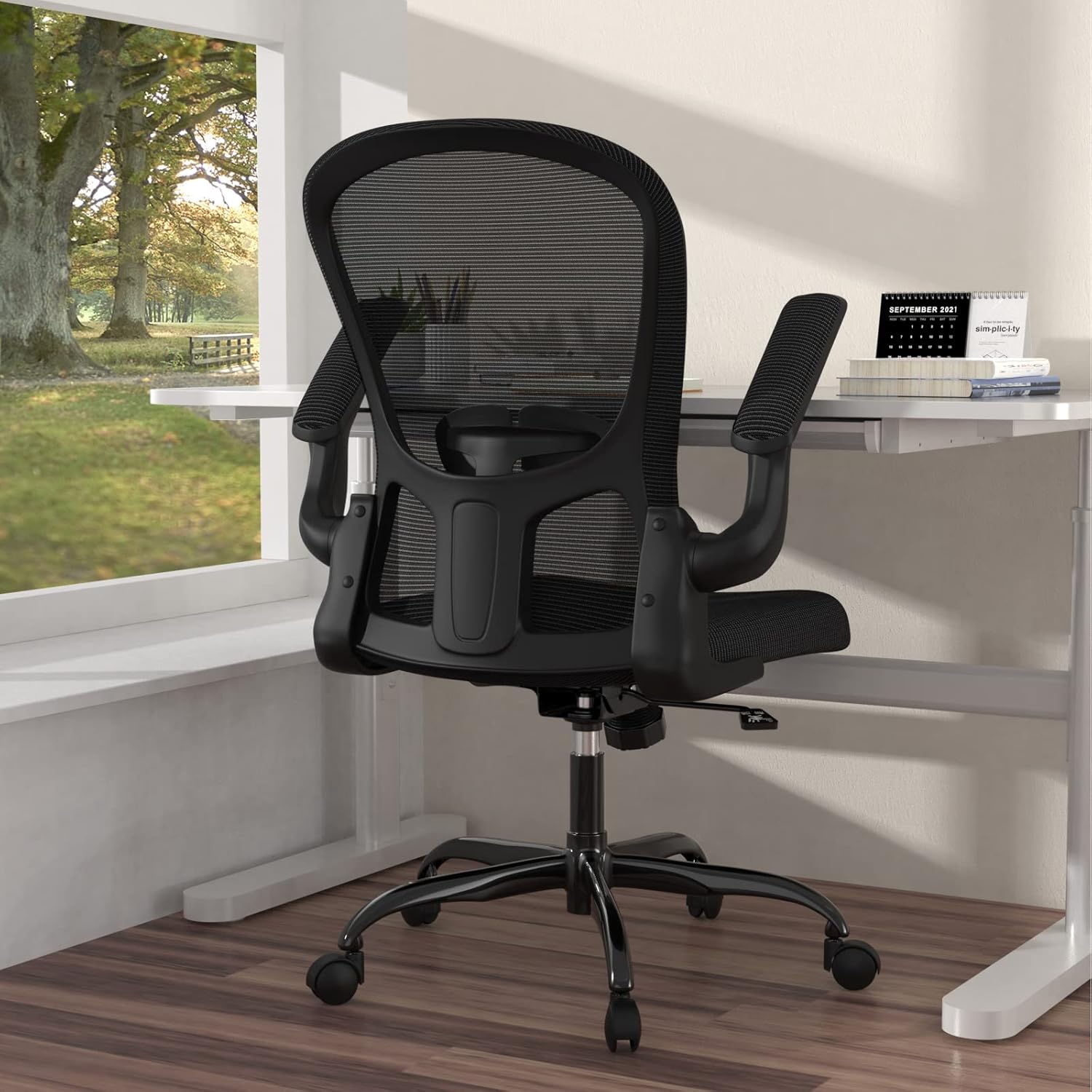 Ergonomic Office Chair, Comfort Swivel Home Office Task Chair, Breathable Mesh Desk Chair, Lumbar Support Computer Chair with Flip-up Arms and Adjustable Height - Grand Goldman