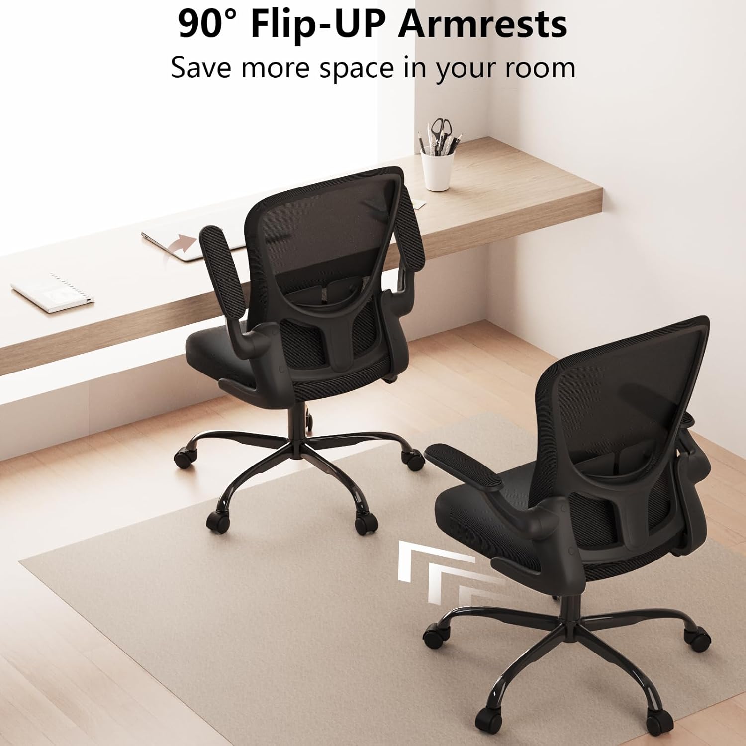 Ergonomic Office Chair, Comfort Swivel Home Office Task Chair, Breathable Mesh Desk Chair, Lumbar Support Computer Chair with Flip-up Arms and Adjustable Height - Grand Goldman