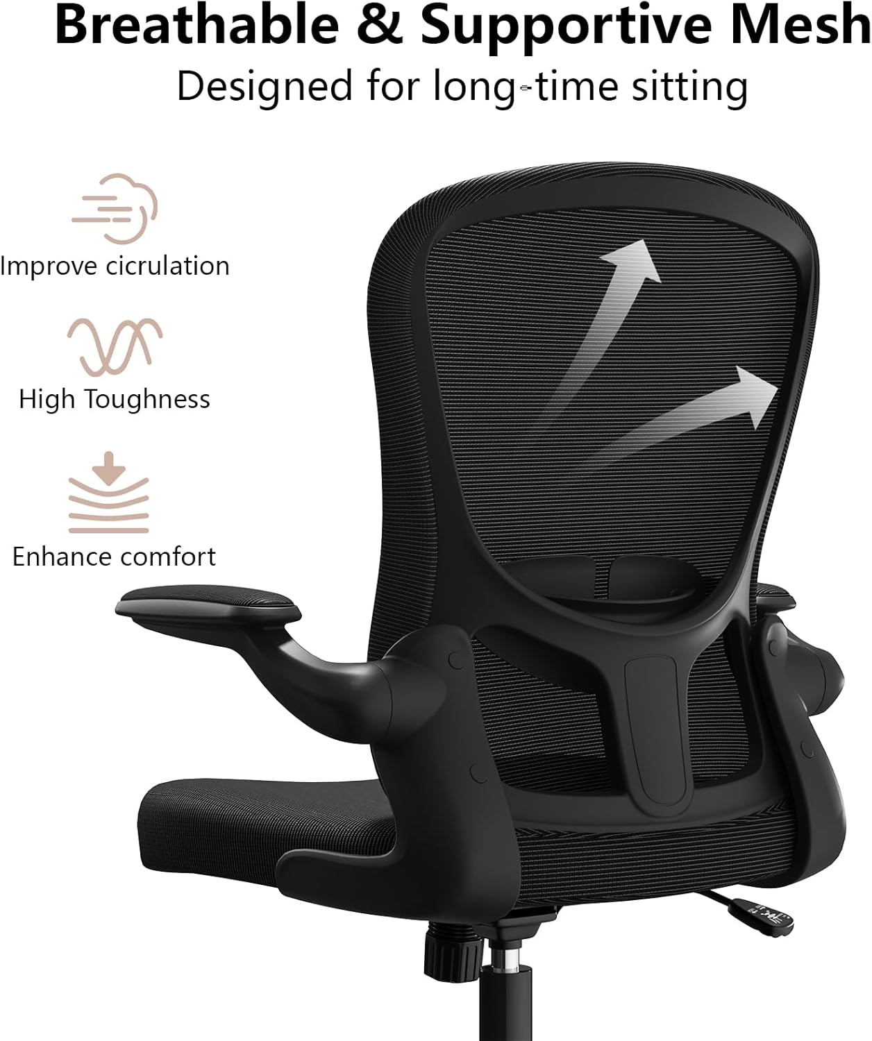 Ergonomic Office Chair, Comfort Swivel Home Office Task Chair, Breathable Mesh Desk Chair, Lumbar Support Computer Chair with Flip-up Arms and Adjustable Height - Grand Goldman