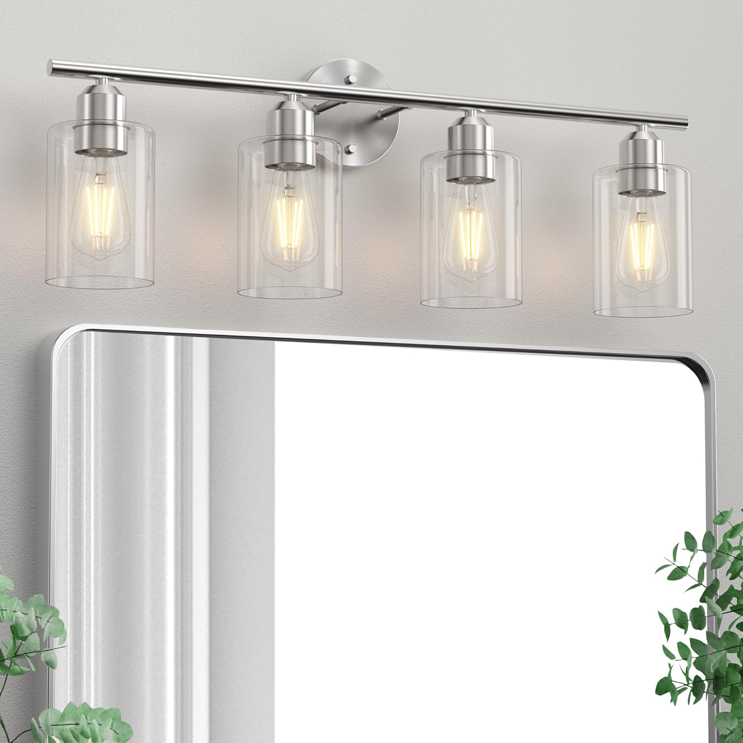 Espird 4 Light Bathroom Vanity Light Fixtures Black,Rustic Farmhouse Vanity Lighting Over Mirror Modern Industrial Lamp with Cylinder Glass Shade UL Certified - Grand Goldman