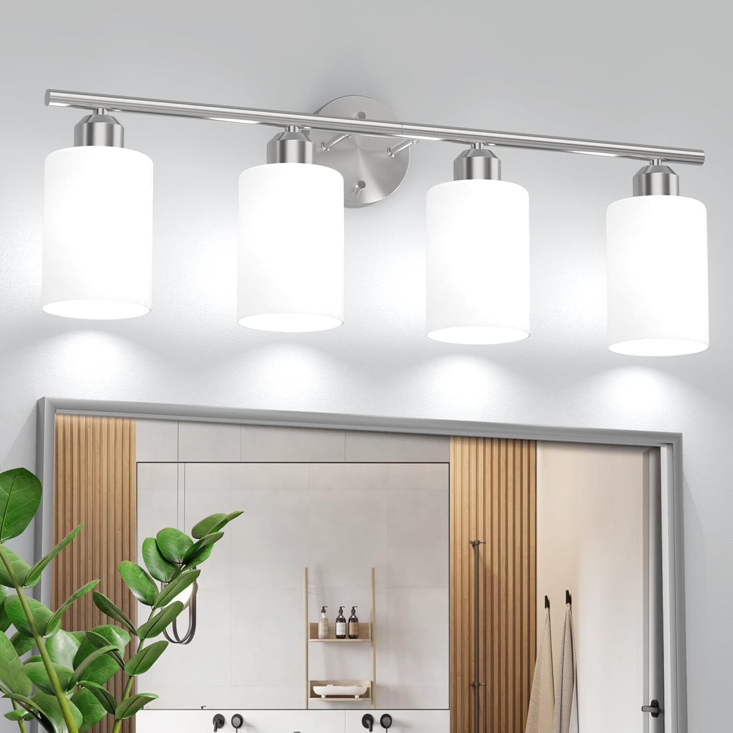 Espird 4 Light Bathroom Vanity Light Fixtures Black,Rustic Farmhouse Vanity Lighting Over Mirror Modern Industrial Lamp with Cylinder Glass Shade UL Certified - Grand Goldman