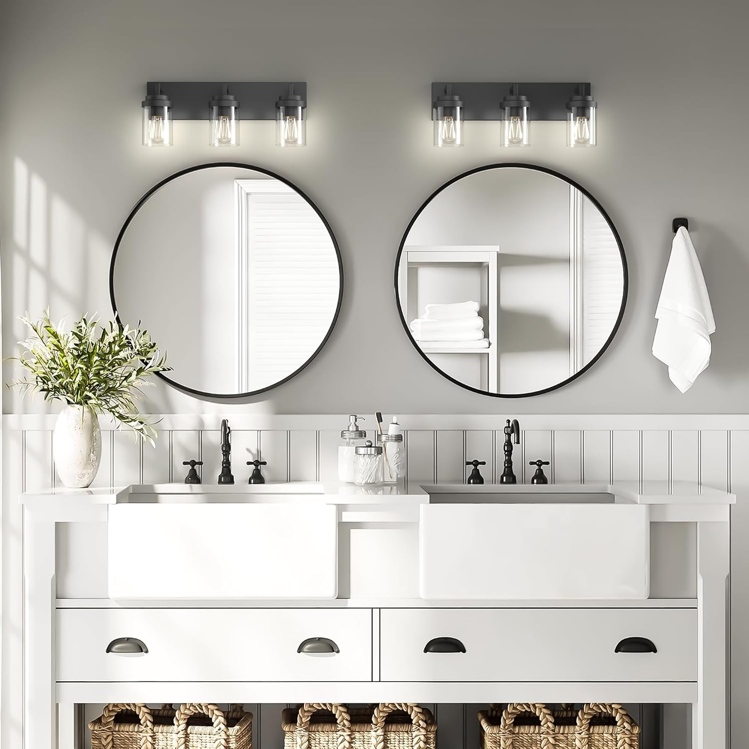 Espird Bathroom Vanity Light, 3 Light Matte Black Vanity Light with Clear Glass Shade, 22in Farmhouse Vanity Light, Bathroom Lighting Fixtures Over Mirror for Bathroom/Living Room - Grand Goldman