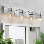 Espird Bathroom Vanity Light, 3 Light Matte Black Vanity Light with Clear Glass Shade, 22in Farmhouse Vanity Light, Bathroom Lighting Fixtures Over Mirror for Bathroom/Living Room - Grand Goldman