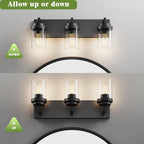 Espird Bathroom Vanity Light, 3 Light Matte Black Vanity Light with Clear Glass Shade, 22in Farmhouse Vanity Light, Bathroom Lighting Fixtures Over Mirror for Bathroom/Living Room - Grand Goldman