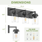 Espird Bathroom Vanity Light, 3 Light Matte Black Vanity Light with Clear Glass Shade, 22in Farmhouse Vanity Light, Bathroom Lighting Fixtures Over Mirror for Bathroom/Living Room - Grand Goldman