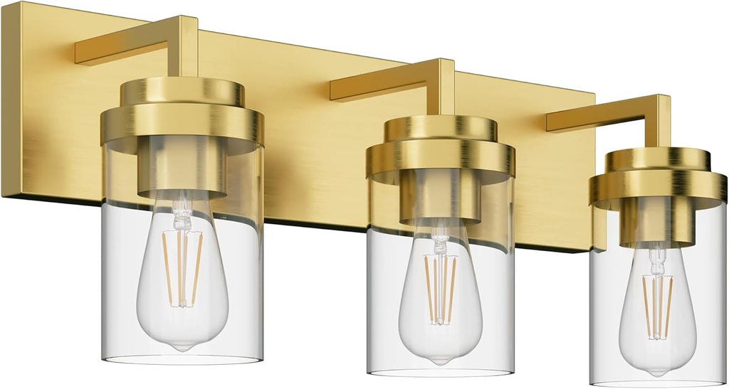 Espird Bathroom Vanity Light, 3 Light Matte Black Vanity Light with Clear Glass Shade, 22in Farmhouse Vanity Light, Bathroom Lighting Fixtures Over Mirror for Bathroom/Living Room - Grand Goldman