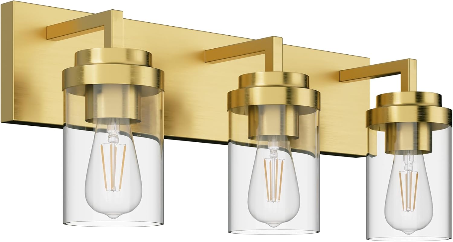 Espird Bathroom Vanity Light, 3 Light Matte Black Vanity Light with Clear Glass Shade, 22in Farmhouse Vanity Light, Bathroom Lighting Fixtures Over Mirror for Bathroom/Living Room - Grand Goldman