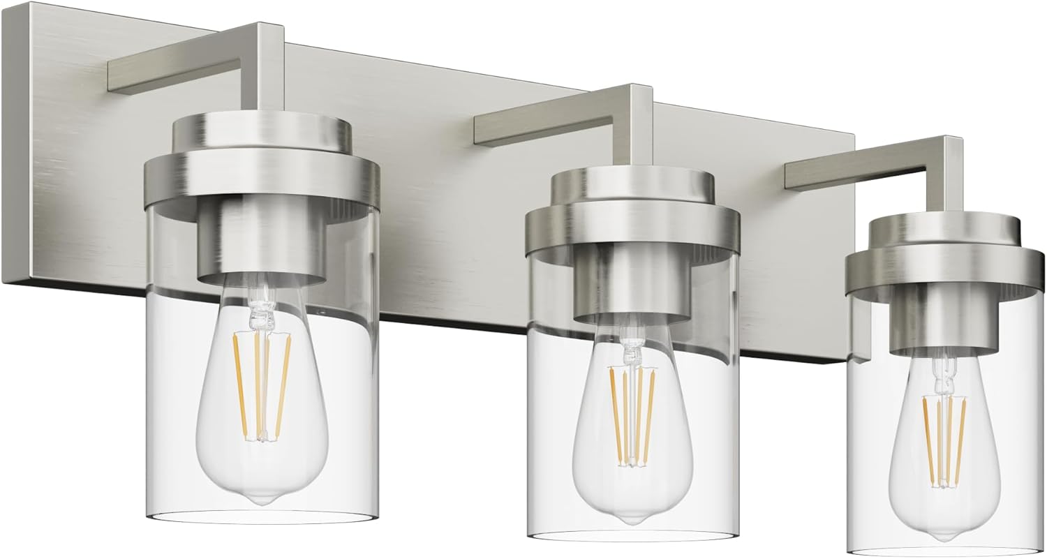Espird Bathroom Vanity Light, 3 Light Matte Black Vanity Light with Clear Glass Shade, 22in Farmhouse Vanity Light, Bathroom Lighting Fixtures Over Mirror for Bathroom/Living Room - Grand Goldman