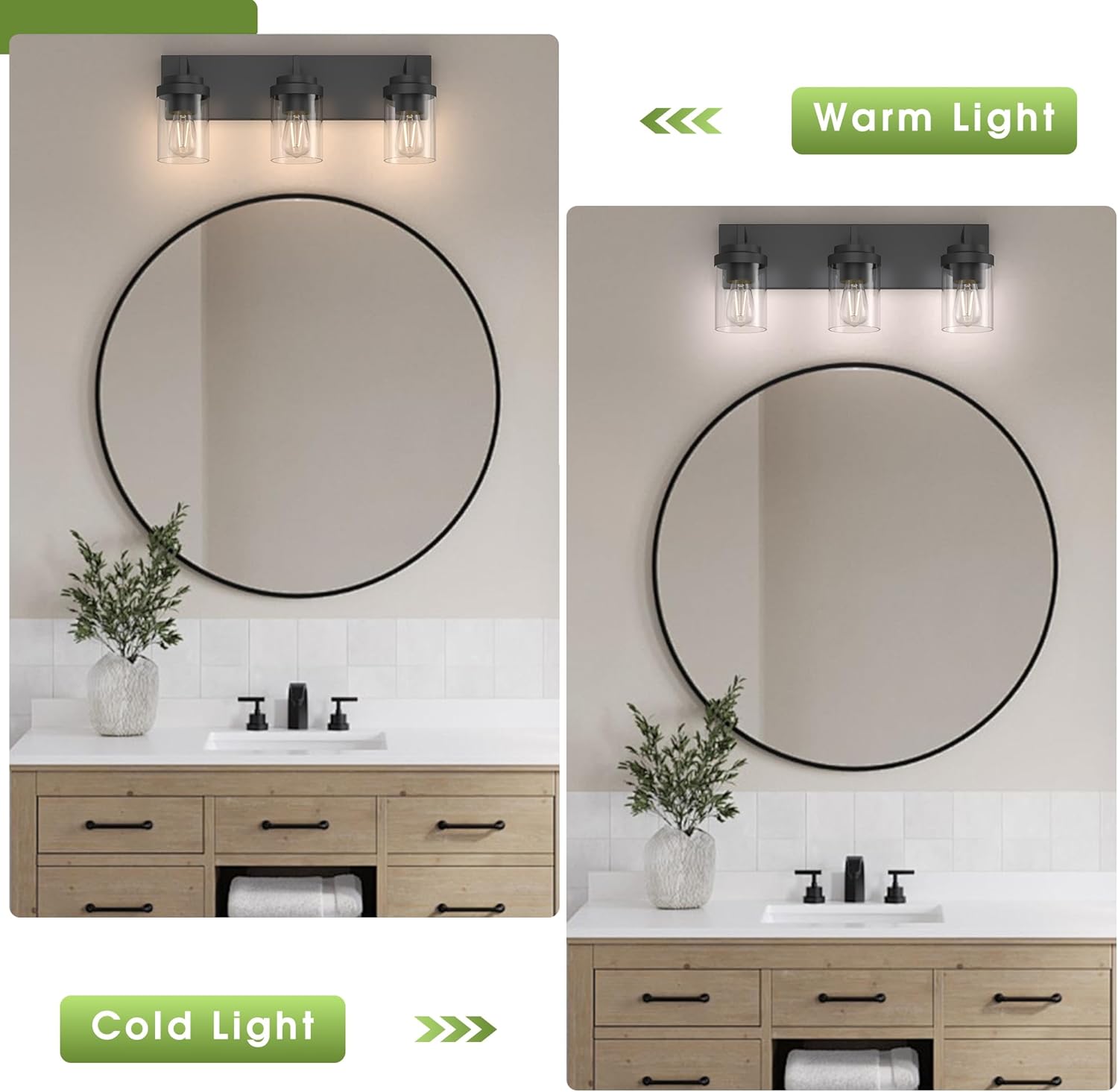 Espird Bathroom Vanity Light, 3 Light Matte Black Vanity Light with Clear Glass Shade, 22in Farmhouse Vanity Light, Bathroom Lighting Fixtures Over Mirror for Bathroom/Living Room - Grand Goldman