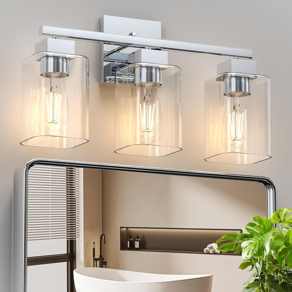 Espird Black Bathroom Vanity Light - 3 Light Bathroom Light Fixture Square Design & UL Certification, Bathroom Lighting Fixtures Over Mirror, Modern Matte Black Vanity Light for Bathroom & Restroom - Grand Goldman