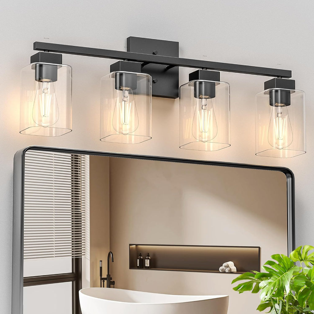 Espird Black Bathroom Vanity Light - 3 Light Bathroom Light Fixture Square Design & UL Certification, Bathroom Lighting Fixtures Over Mirror, Modern Matte Black Vanity Light for Bathroom & Restroom - Grand Goldman