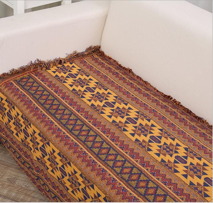 Ethnic Style Yellow Sofa Towel Blanket Geometric Pattern Carpet For Living Room Bedroom Rug Bedspread Dust Cover Tapestry - Grand Goldman