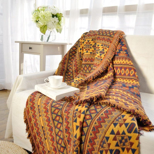 Ethnic Style Yellow Sofa Towel Blanket Geometric Pattern Carpet For Living Room Bedroom Rug Bedspread Dust Cover Tapestry - Grand Goldman