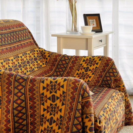 Ethnic Style Yellow Sofa Towel Blanket Geometric Pattern Carpet For Living Room Bedroom Rug Bedspread Dust Cover Tapestry - Grand Goldman