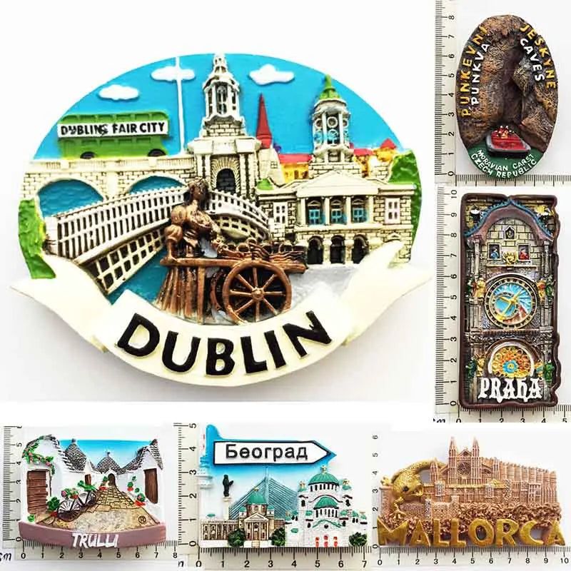 Europe Memorial Czech Punkevni Grottoes Dublin Trulli Ukraine Prague Old Town Clock Mallorca Lyon Magnetic Refrigerator Stickers - Grand Goldman