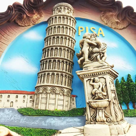 Europe Tourist Souvenir Italian Miracle Square Pisa Leaning Tower Angel Statue Disc Ornaments 3d Decorative Painting Crafts - Grand Goldman