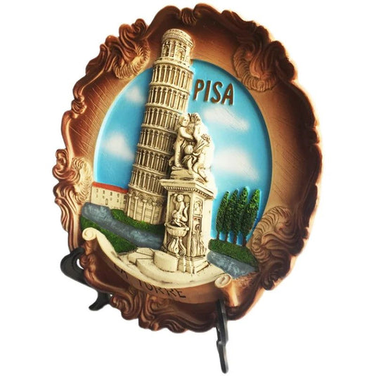 Europe Tourist Souvenir Italian Miracle Square Pisa Leaning Tower Angel Statue Disc Ornaments 3d Decorative Painting Crafts - Grand Goldman