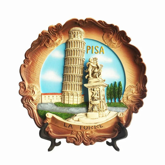 Europe Tourist Souvenir Italian Miracle Square Pisa Leaning Tower Angel Statue Disc Ornaments 3d Decorative Painting Crafts - Grand Goldman