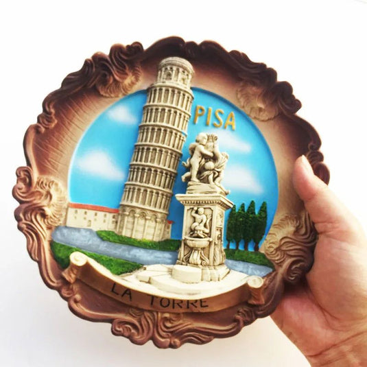 Europe Tourist Souvenir Italian Miracle Square Pisa Leaning Tower Angel Statue Disc Ornaments 3d Decorative Painting Crafts - Grand Goldman