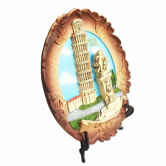 Europe Tourist Souvenir Italian Miracle Square Pisa Leaning Tower Angel Statue Disc Ornaments 3d Decorative Painting Crafts - Grand Goldman