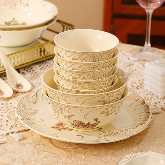 European-style Ceramic Tableware Household Rice Bowl Soup Bowl Bowl Dish & Plate Fruit Plate Dim Sum Plate - Grand Goldman